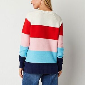 St. John's Bay Womens Crew Neck Long Sleeve Striped Pullover Sweater